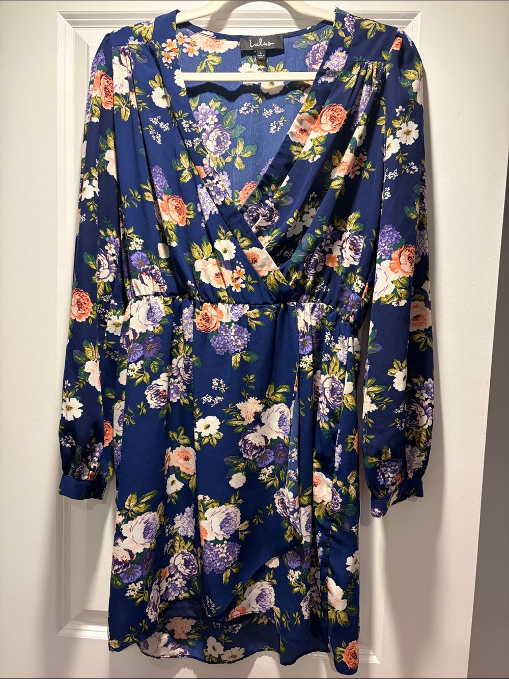 Lulu's Navy Floral Wrap Mini Dress